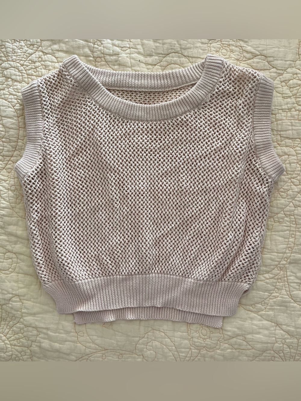 Beige Open-Knit Sleeveless Crochet Style Vest